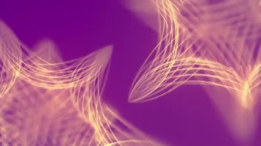Mor bir zemin üzerinde ince sarı ışık çizgilerinden oluşan şekillerle dijital soyutlama. Çizgiler karmaşık bir şablon oluşturuyor. Döngü animasyonu. 3D görüntüleme 4K