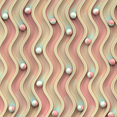 Bright colorful background with small shiny balls rolling on winding grooves with a fancy gradient. 3d rendering digital illustration clipart