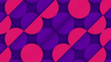 Parlak pembe ve mor renklerde kesişen daireler ve yarı dairelerin soyut operasyon sanatı. Minimalist ve modern tarzda. Dijital dikişsiz döngü animasyonu. 3D görüntüleme 4K