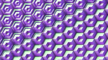 Modüler kübik elementler kullanılarak mimari rahatlamanın soyut döngü animasyonu. Şekiller değişiyor ve bir dalga etkisi yaratıyor. Palet mor-yeşil tonlarda. 3D görüntüleme 4K