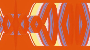 Parlak pembe arka planda sarı ve mavi gölgeli simetrik eğimli geometrik şekillerle soyut, dikişsiz döngü animasyonu. Gradyan geçişler uyumlu bir kompozisyon yaratır. 3D görüntüleme 4K