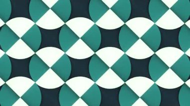 Değişken yeşil ve beyaz daireler halinde koyu mavi bir arkaplanda oluşan hareketin etkisiyle oluşan grafiksel kompozisyon. Dijital dikişsiz döngü animasyonu. 3D görüntüleme 4K