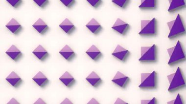 Beyaz zemin üzerinde birçok mor üçgenin dinamik soyut bileşimi. Pürüzsüz dalga hareketi. VJ döngüleri, dijital tasarım, video projeleri ve kurulumlar için döngü animasyonu. 3d hazırlayıcı
