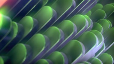 Yuvarlak geometrik şekillerin soyut çizimi birbirinin içine giriyor. Yumuşak ışık derinlik ve gizem hissi yaratır. 3d oluşturma