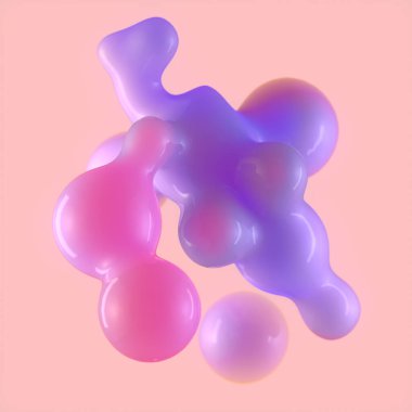 Yumuşak, yuvarlak hatları olan damlaların tasviri birbiri içine sorunsuzca akıyor. Menekşe ve pembenin narin tonları kompozisyona hafif ve havadar bir his verir. 3d oluşturma