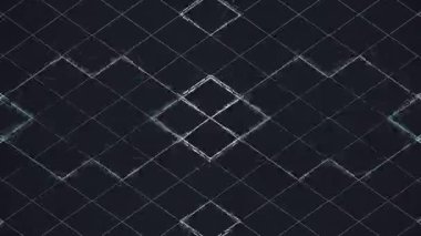 Karmaşık geometrik illüzyonlar yaratan beyaz çizgilerin simetrik bir deseninin dönüşümünün iztrik, pürüzsüz döngü animasyonu. Esmer arkaplan ve aşınmış doku. 3D görüntüleme 4K
