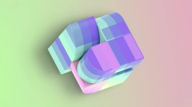 Renkli kübik geometrik şekilli minimalist dipsiz döngü animasyonu. Sunumlar, dijital tasarım veya hareket dekoru için ideal bir arkaplan görüntüsü. 3D görüntüleme 4K