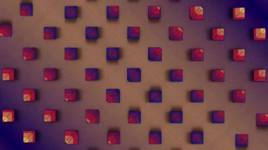 Op-art style cyclic loop animasyonu karmaşık desenler oluşturmak için şekil ve konum değiştiren birçok üçgen geometrik şekillerden oluşur. Renk paleti bir gradyana dayalıdır. 3D görüntüleme 4K