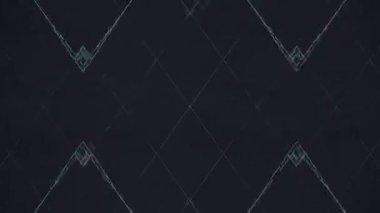 Işık hatları karmaşık geometrik şekiller oluşturmak için değişir. Karanlık arka plan. Simetri, minimalizm ve teknolojik stil hipnotik bir etki yaratır. 3d kusursuz döngü animasyonu 4K