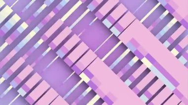 Çapraz çizgileri ve blokları olan soyut geometrik arkaplan. Pastel palet pembe, lavanta, mavi ve vanilya. Geçmişe dönük, pikselli, kusursuz bir animasyon. 3D görüntüleme 4K