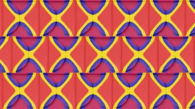 Üç boyutlu parlak bir desen, pop sanatları tarzında. Kusursuz, döngülü, 4K animasyon. Çocuklar için kırmızı, mavi ve sarı renklerde oyuncu bir arka plan ve yaratıcı projeler. 3d oluşturma