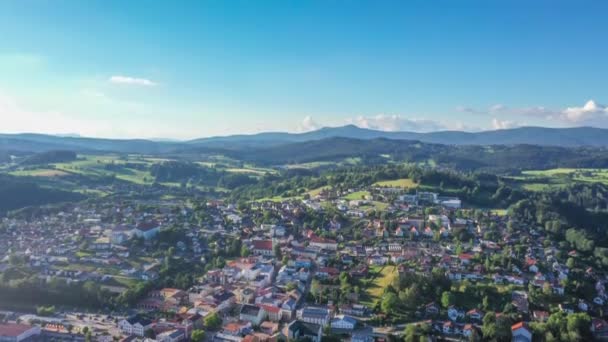 Кадры Города Графенау Баварском Лесу Нижняя Бавария Горным Пейзажем Летом — стоковое видео