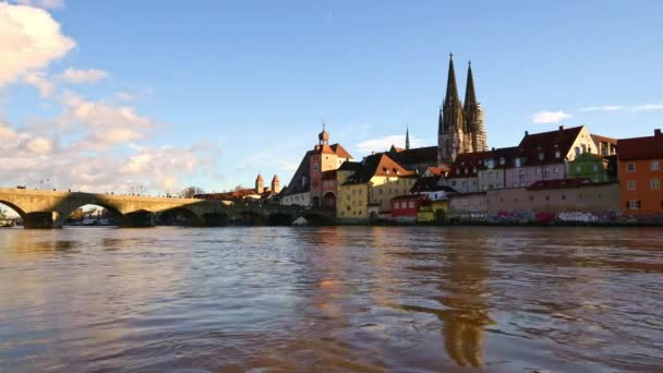 Regensburg Bavorsko Německo Listopadu 2023 Záplava Dunaje Regensburgu Německo — Stock video