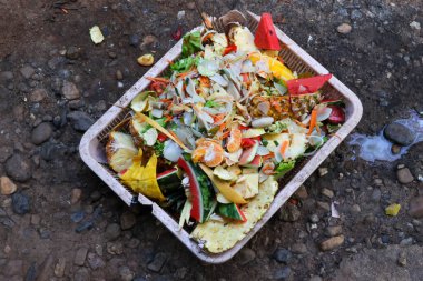 Mutfağın arkasındaki sepette yemek artıkları vardı.. 