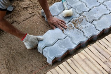 Seçici odak noktası Paver Tile modern tuğlalar ustalar tarafından özenle hazırlandı..