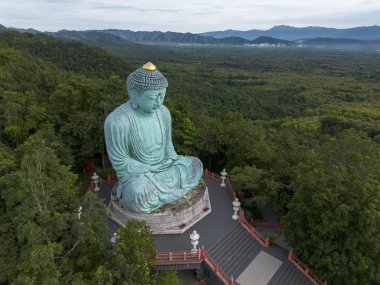 Muazzam Buda heykeli Japon dağında huzur içinde duruyor. Etrafı bereketli ormanlarla çevrili muhteşem anıt ruhani sakinlik ve huzur dolu bir adanmışlık, heybetli bir heykel ilham verir.