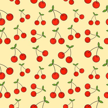 Sarı arkaplanda kirazsız desen.
