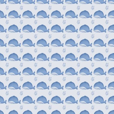 Arka planda kusursuz mavi balina deseni.