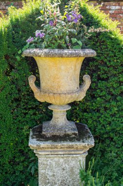 Çeşmeli güzel bir bahçenin dikey çekimi.