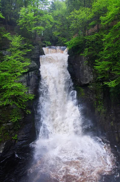 Uma Grande Cachoeira Dentro Bushkill Cai Cidade Lehman Pensilvânia Dia — Fotografia de Stock