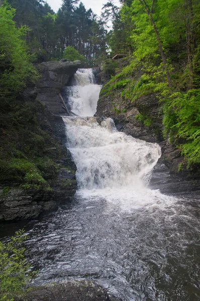 Der Höchste Wasserfall Pennsylvania Raymondskill Fällt Auf Einen Bewölkten Frühlingstag — Stockfoto