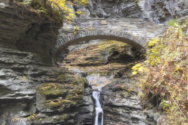 Sonbaharda New York 'taki Watkins Glen Eyalet Parkı' ndaki merkez şelale..