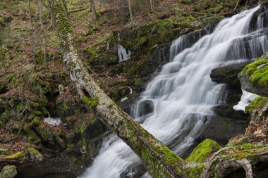 Batı Hartland Connecticut 'ta kayaların üzerinden akan bir şelale..