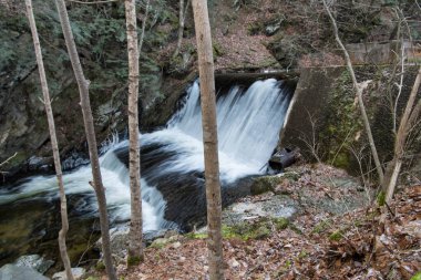 North Adams Massachusetts 'teki Natural Stone Köprüsü eyalet parkında bir şelale..
