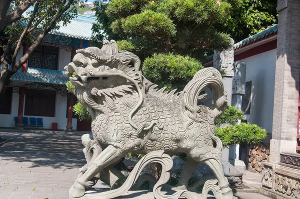 stock image the mythical creature qilin statue at the Chi Wan Tian hou Temple in Shenzhen China.