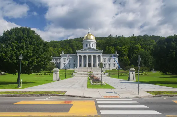 stock image The iconic greek revival state house in the montpelier the capital of Vermont on a sunny day.