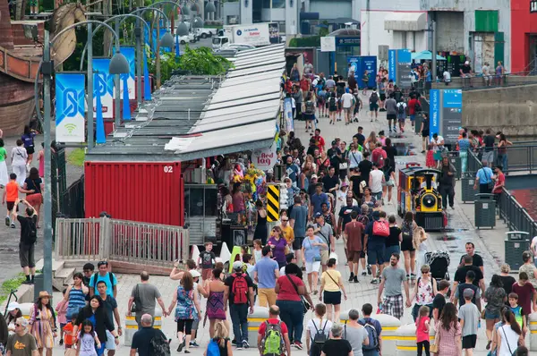 stock image Montreal, Canada. July 5, 2019. People walking around in Jacques Cartier place in the montreal port area of canada in Quebec.