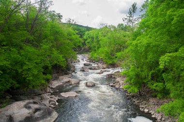 Güneşli bir yaz gününde, Kent Connecticut 'taki Bulls Köprüsü' ndeki Housatonic Nehri.. 