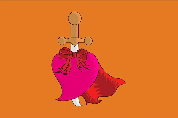 Heart pierced by Sword with flying Superman cloth with Love symbol Vector illustration.