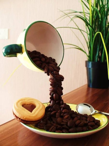 Καφές Εικόνα Καφέ Latte Και Κόκκους Καφέ — Φωτογραφία Αρχείου