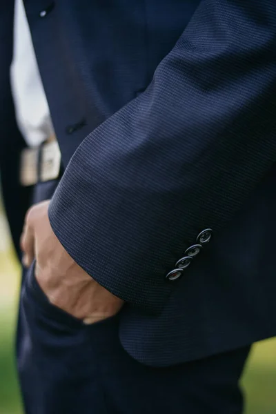 Men Stylish Suit Background Factory Shop — Stock Photo, Image