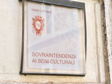 Roma, İtalya - 17 Mayıs 2022: Roma Kültür Mirasının Denetiminin İşareti (İtalyan Soprintendenza ai beni culturali di Roman Capitale)
