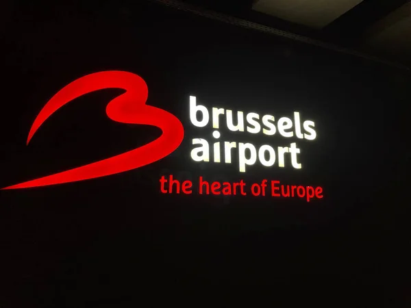 stock image Brussels, Belgium - February 21, 2022: logo of Brussels airport. Brussels Airport is an international airport in the north of the capital of Belgium