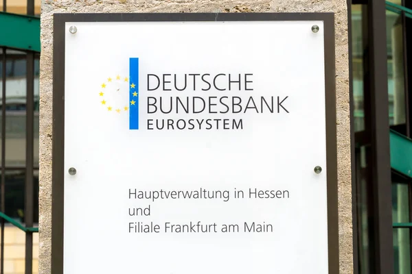 Frankfurt Main Germany June 2020 Plaque Deutsche Bundesbank Eurosystem Central — Stock Photo, Image
