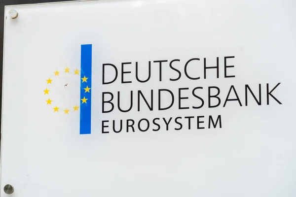 Fráncfort Del Meno Alemania Junio 2020 Placa Del Eurosistema Deutsche —  Fotos de Stock