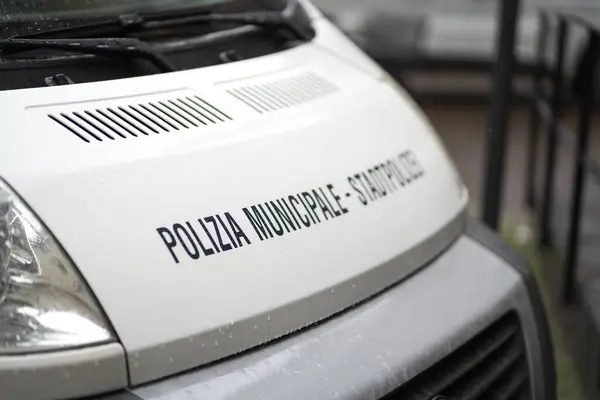 Bolzano Itália Julho 2023 Van Polícia Por Polizia Municipale Stadtpolizei — Fotografia de Stock