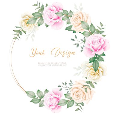 Kahverengi çemberli suluboya güller çiçek çelengi