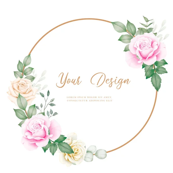 Corona Floral Rosas Acuarela Con Círculo Marrón — Vector de stock