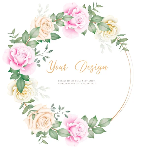 Couronne Florale Roses Aquarelle Avec Cercle Brun — Image vectorielle