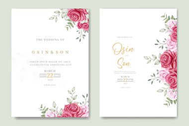 Elegant wedding card design with beautiful roses  template  clipart