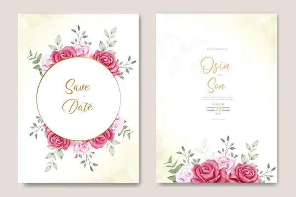 Elegant Bröllopskort Design Med Vackra Rosor Mall — Stock vektor