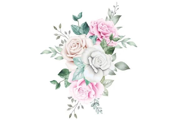 Elegantes Rosas Florales Tarjeta Invitación Boda Plantilla — Vector de stock