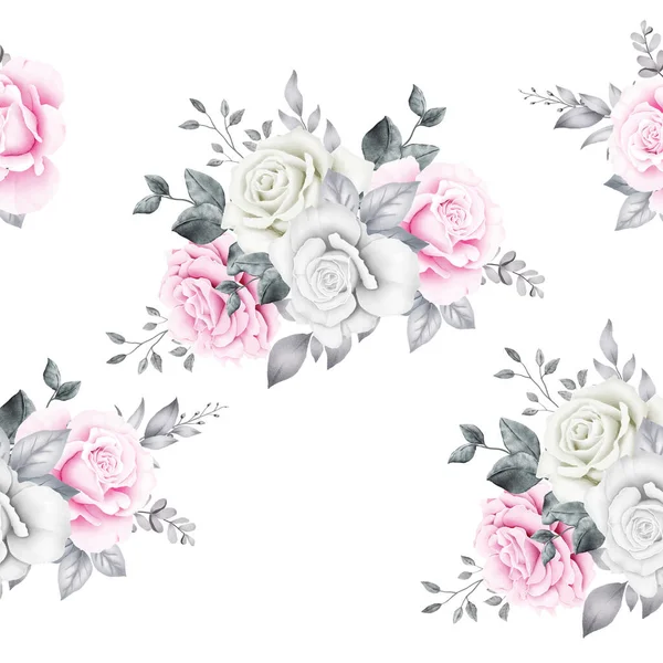 无缝花型玫瑰水彩画 — 图库矢量图片