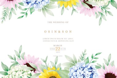 Güzel suluboya çiçek düğün kartı şablonu