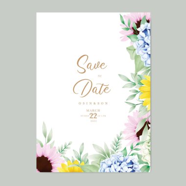 Elegant  Green Leaves Watercolor wedding Invitation Card Template