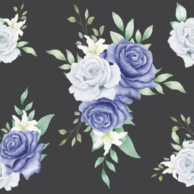 seamless pattern floral rose navy blue watercolor 